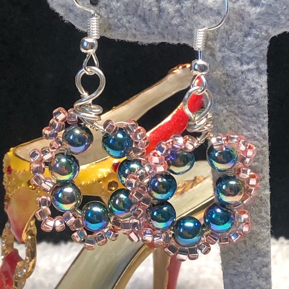 🤩🌈beautiful hoop earrings blue/pink silver/rhinestone-shiny Swarovski - Picture 5 of 9